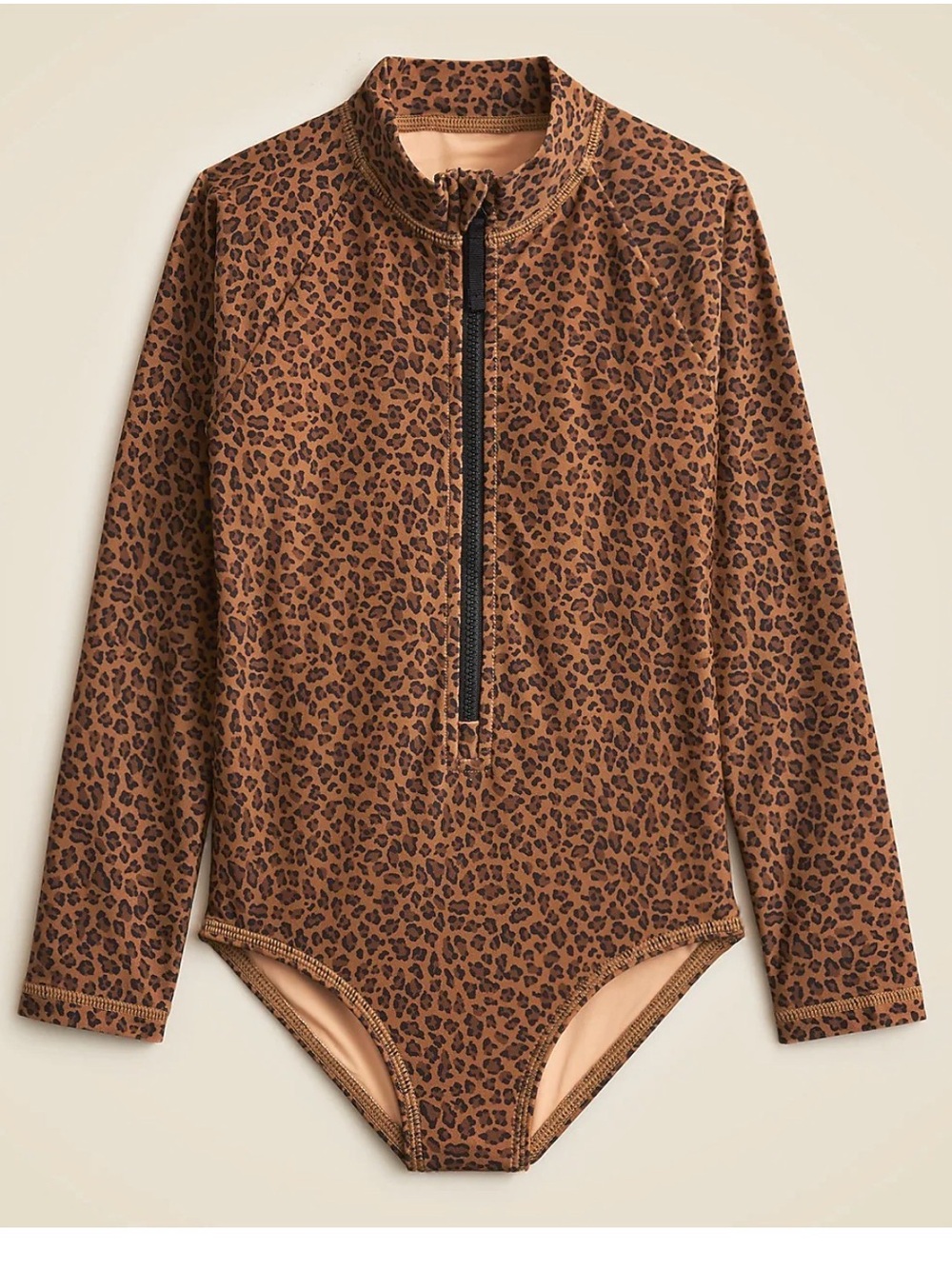J. Crew Crewcuts Kids Long-Sleeve One-Piece Swimsuit Leopard Print Rash Guard 6Y